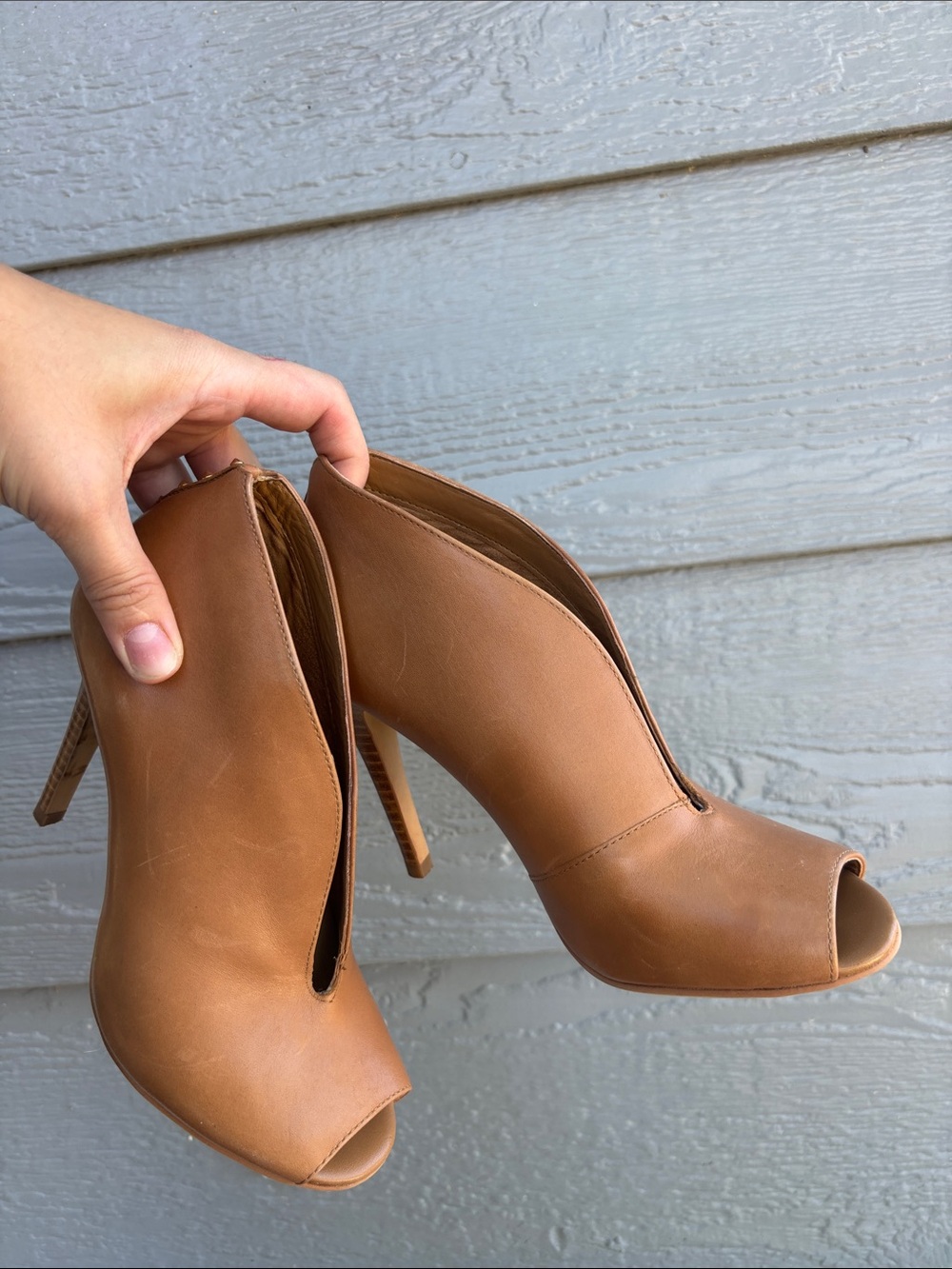 Halogen Tan Peep-Toe Stiletto Booties
